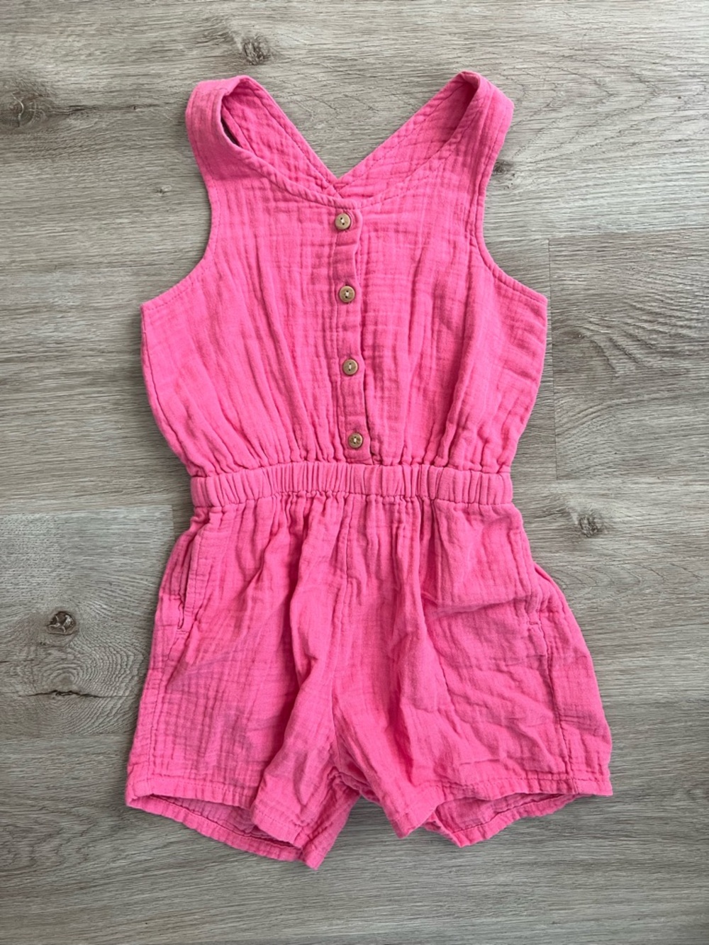 Girls 5T Pink 100% Cotton Shorts Romper With Buttons Old Navy